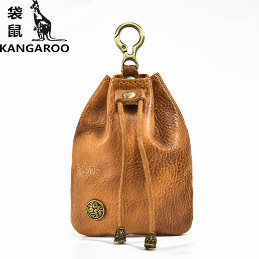 袋鼠（KANGAROO）牛皮硬币包文艺迷你钥匙包零钱包复古短皮革小钱包数据线收纳包 NC0004-疯马棕红
