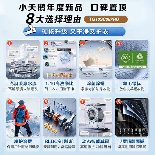 LittleSwan drum washing machine Xiaowumei 3.0 fully automatic wash/dry/wash and dry all-in-one ultra-thin flat screen fully embedded 10kg water cube first-class energy efficiency trade-in appliances national subsidy 3.0 light version wash-and-dry whirlpool cold water wash + smart investment SC08PRO