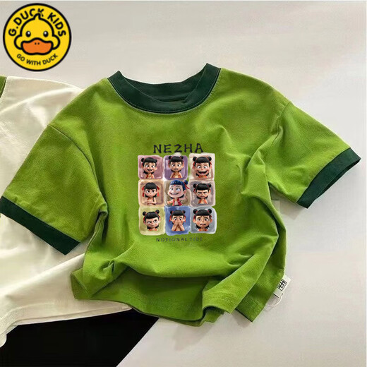 G.DuckKids Nezha Vêtements pour enfants Vêtements pour enfants Summer Coton Pure Carton Carton Children's Boys and Girls Sleeve NOUVEAU TOP T-SHIRT ROUND COUP 673 BLANC [9 GRID NEZHA] 100