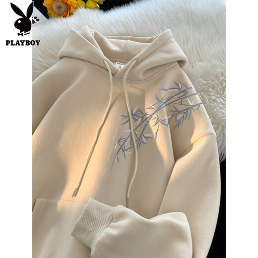 Playboy (PLAYBOY) hooded sweatshirt for boys spring and autumn 2025 new men's national style tops youth trendy brand heavy new Chinese style jacket apricot (spring and autumn) M 95Jin Jin equals 0.5kg to 115Jin Jin equals 0.5kg Can be worn