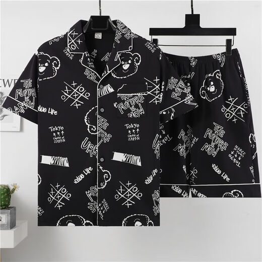 Mu fengqing sommer sommer kurzärmelige dünne nachgeahnung baumwolle pyjamas Herren heimische Kleidung Anzug Summer Cartoon Print Koreanische Version hübscher junger Mann 3271 Kurzärärmungsanzug M (70-100jin [Jin entspricht 0,5 kg])