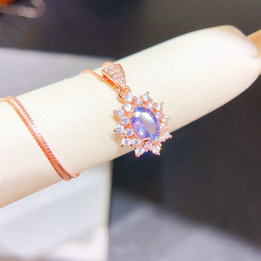 Shien natural tanzanite S925 sterling silver pendant necklace semi-precious stone as a holiday gift for girlfriend and best friend, main stone 5*7mm
