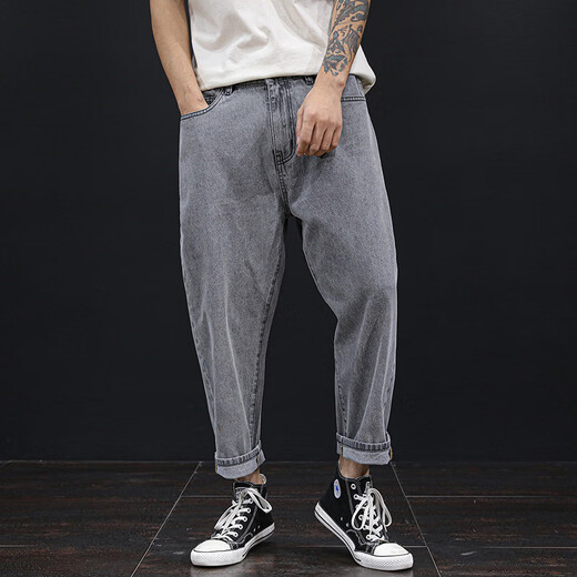 Pantalones sueltos de gran tamaño de nueve puntos para hombres más grasas más grandes pantalones para hombres pantalones de papá 9904 pantalones azul claro 32