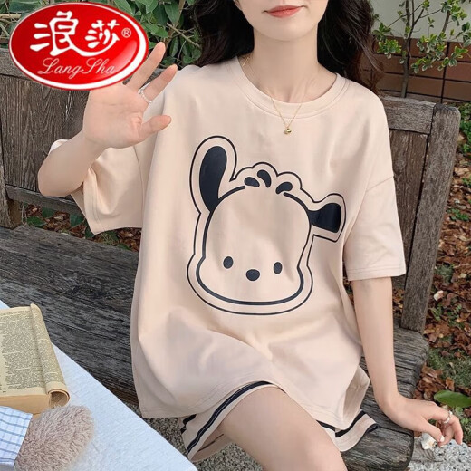 
Langsha 2025 summer pajamas for women pure cotton short sleeve shorts suit cartoon thin fat MM plus size can wear pajamas outside 694 Kapibala + 679 Green Dinosaur M [suggested 80-98 Jin [Jin equals 0.5 kg]] All size