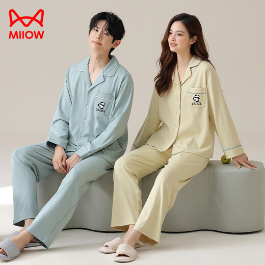 
Cat Man (MiiOW) pure cotton couple pajamas for women in autumn and winter cardigans long sleeves trousers 2025 spring and autumn large size men's home clothes can be worn outside 02D16803 women 02D16803 men M women-