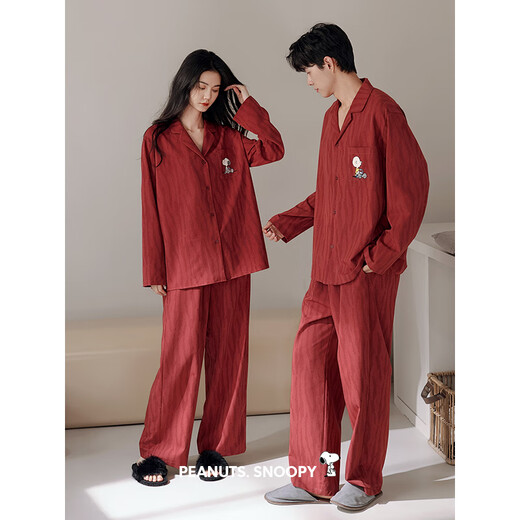 Bei Yan's zodiac year couple pajamas for women spring and autumn soft cotton red wedding home clothes men's cute Snoopy long-sleeved suit C20513 men's XL