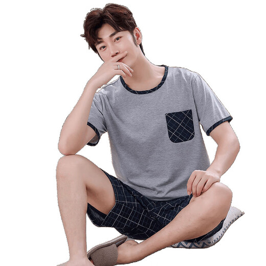 
TTPMER pajamas for men's summer cotton short-sleeved plus size thin loose Chinese youth casual home clothing suit can be worn outside 9928 [H series men's short-sleeved shorts suit] 175 L [recommended 100-130 Jin [Jin equals 0.5 kg]]