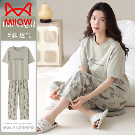 
Catman (MiiOW) 2025 new pajamas for women in summer pure cotton short-sleeved trousers can be worn on the outside casual brand home clothing set YZT9721 M [recommended to wear 80-100Jin [Jin equals 0.5 kg]]