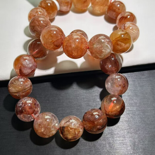 优束天然胶花手串水晶手链女男黄浇花红胶花小树胶花金黄锦鲤胶花水晶 JH14118 珠径约14+mm