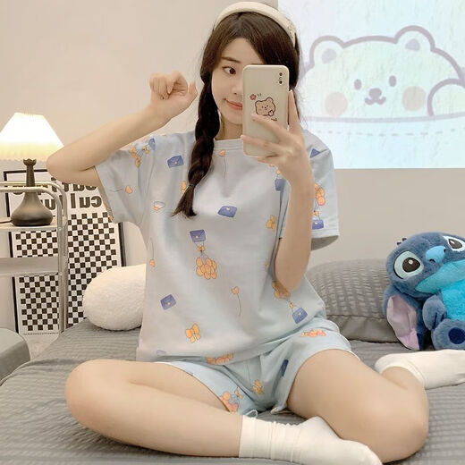 [4591 people collect] Summer hot new pajama set for women's short-sleeved shorts round neck niche cute card 1047 puppy M size (suitable for 80-95 Jin [Jin equals 0.5 kg])