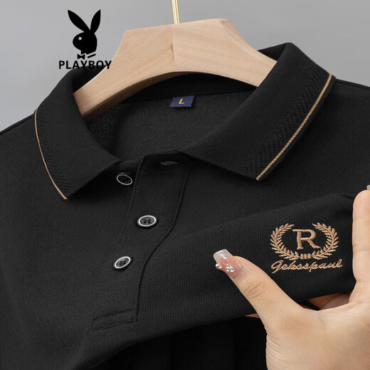 花花公子（PLAYBOY）夏季男士纯棉短袖POLO刺绣翻领宽松T恤原单半袖上衣男装 826军绿色 M 【建议90-110斤】