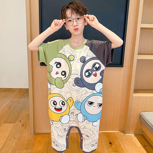 Pyjama une pièce pour enfants G.duck, vêtements de maison d'été à manches courtes en pur coton fin pour bébé oeuf anti-coup de pied 9928-danzi 6 tailles, hauteur 80-90 cm, poids 25-30, taille unique