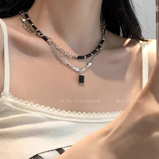 Miaoyijia Necklace Women's 2025 New Light Luxury Niche High-End Black Clavicle Chain Double-Stacked Sweet Cool Necklace Pendant Accessories Double-Stacked Black Necklace