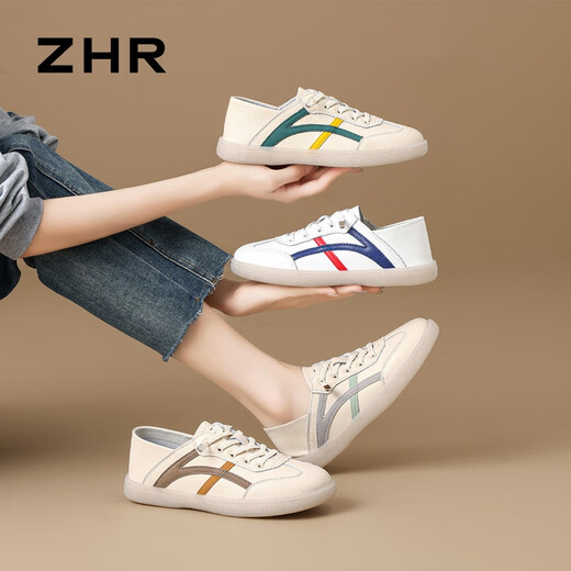 ZHR women's white shoes women's versatile real cowhide women's shoes lightweight and breathable student casual shoes for women A67N rice gray 37