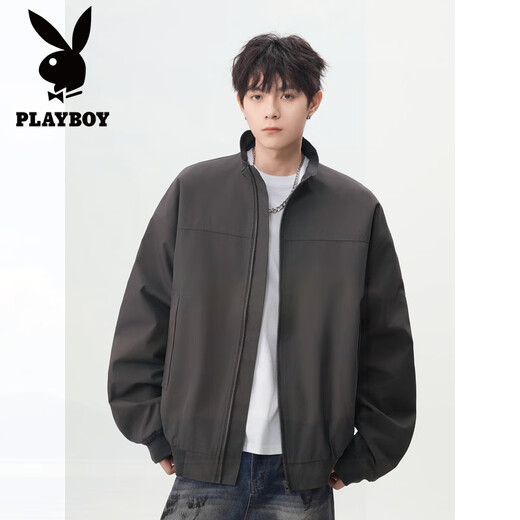 花花公子（PLAYBOY）美式cleanfit教练夹克男2025春秋轻量户外防泼水工装百搭立领外套 H1049-黑色 夹克 L 建议120-135斤