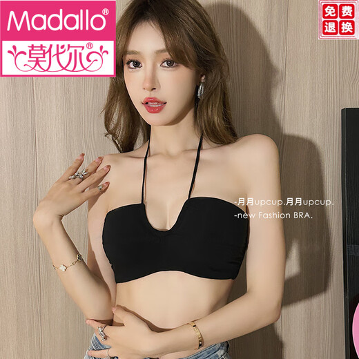 莫代尔挂脖式抹胸内衣女小胸聚拢性感无肩带防滑文胸夏季薄款无钢圈胸罩 灰(内衣单件) M (34/75ABC通杯)