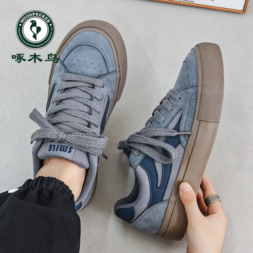 Specht-Leinwandschuhe für Männer im Frühling und Sommer Neue Flat-LOLED-Kleidung-resistente Sportschuhe Vielseitige Nischendesign Trendy Casual Schuhe für Männer grau und blau 42