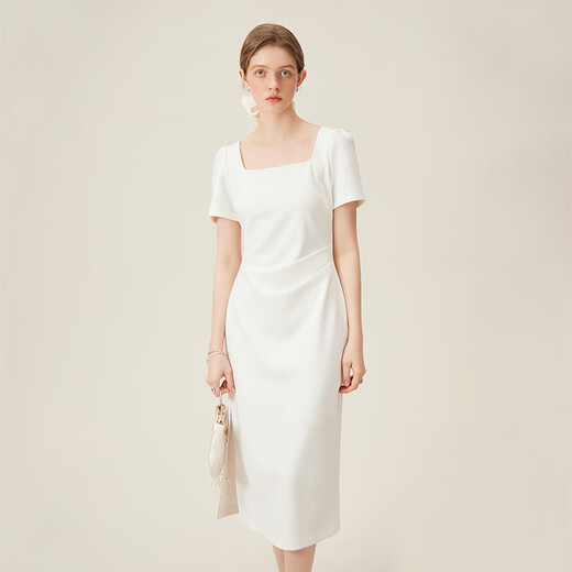 Vestido de temperamento blanco francés de ojo de hada para mujeres Collar de verano Diseño de vestimenta blanca Vestido de compromiso 12041 White XS