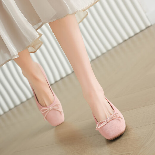 Zhr zapatos individuales para mujeres estilo ballet de primavera y verano frijoles suaves suaves zapatos de mujer temperamento de huevo de huevo zapatos de mantequilla ah679 rosa 36