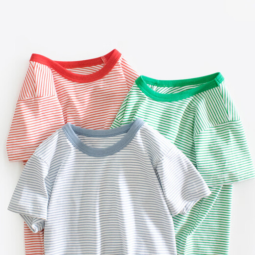 2025 Sommerkoreanische Version von Kinderkleidung Neue Produkte für Kurzärärmel-T-Shirt Striped Baby Cloth Base Hemd Casual Modetrend 9893 Fruchtgrün und weißer Raum 110 cm