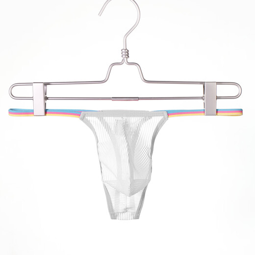 Wen Shion underwear thin-edged men's thong T-trousers mesh striped translucent large bag sexy U-convex bikini shorts summer black S2.0-2.3 feet