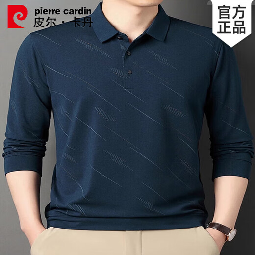 皮尔卡丹（pierre cardin）桑蚕丝长袖t恤男士春秋新款中年爸爸休闲免烫上衣翻领薄款polo衫 829黑色 XL 175 建议140-155斤