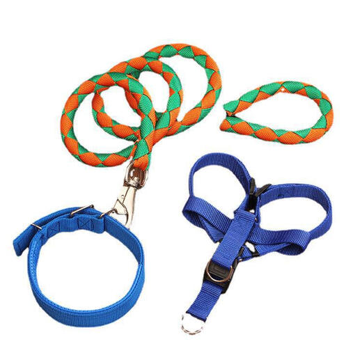 Guazhou Mu Dog Chain Dog Rope Braided Nylon Rope Three-piece Set Dog Walking Cat Rope Small Dog Large Dog Leash Red Black PP Chain M (2.0*150CM)