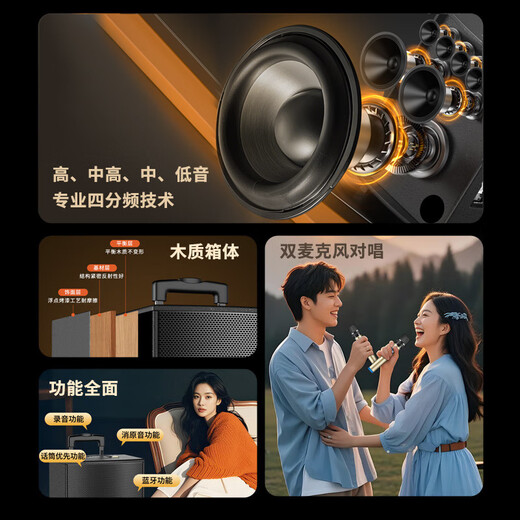 Sony Ericsson (soaiy) 8-inch square dance audio wooden high-power portable outdoor heavy bass Bluetooth karaoke special high-volume 7-speaker mobile trolley speaker performance dual microphone SA-X21L