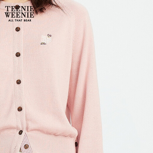 Teenie Weenie小熊女装毛衣2025秋季新款简约时尚轻薄圆领针织开衫 粉色 S