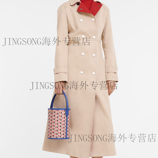 珑骧（longchamp）pure编织按扣短把水桶包牛皮单肩斜挎手提包小号女款粉红色 粉色蓝色拼色