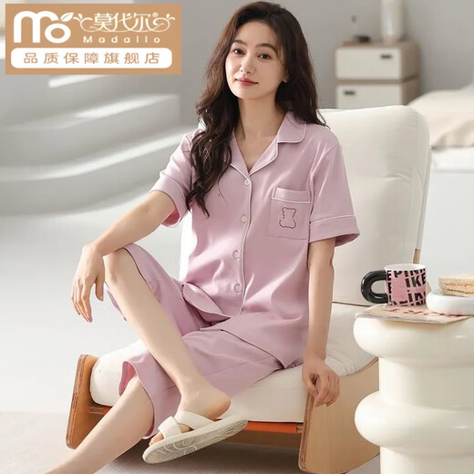 莫代尔棉质睡衣女夏季短袖七分裤两件套装宽松大码可外穿家居服 NXF9896 L 【建议100-120斤】