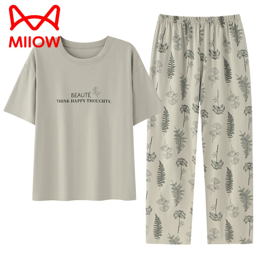 猫人（MiiOW）2025年新款睡衣女士夏季纯棉短袖长裤可外穿休闲品牌家居服套装 YZT9712 M 【建议80-100斤穿】