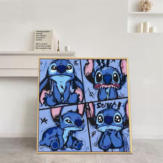 三栖虎数字油画diy填充手工填色油彩画史迪奇手绘卡通丙烯装饰画 qx12173 20*20cm加厚内框