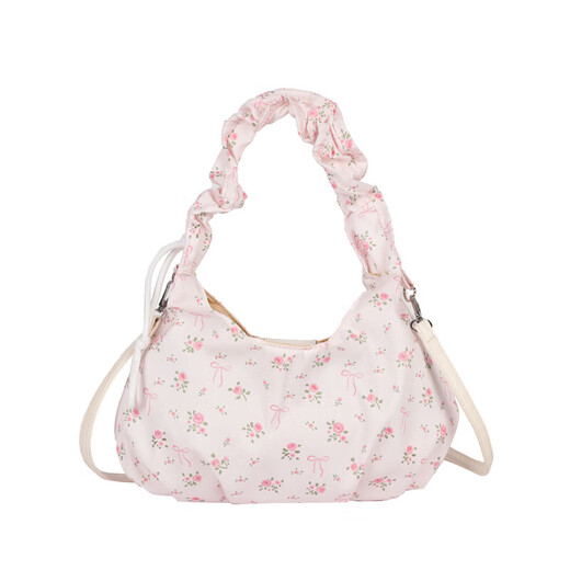 2025 Neue kleine und frische Tasche für Frauen mit Schleifen und Blumenpendelpendel-Einkaufstasche Faltenwolkenbeutel One-Shoulder Crossbody Bag QP-77007# Pink