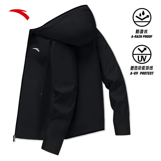 ANTA Water-Repellent and Velvet Warm Jacket Men's Autumn and Winter Woven Hooded Commuting Running Sports Jacket Clothes Water-Repellent and Velvet Warm Basic Black-5 L Men 175
