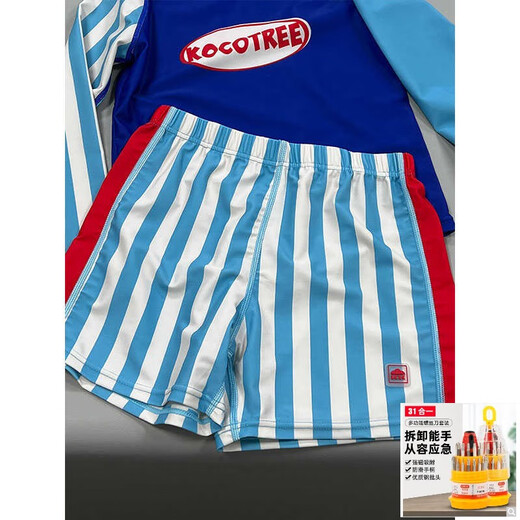 Zailu Boys' Swimsuit 2025 New Summer Medium and Large Children Split Sunscreen Quick-Drying Long-Sleeved Swimsuit Children's Upgraded Blue 100cm