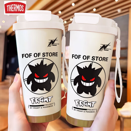 膳魔师（THERMOS）创意耿鬼保温杯大容量吸管水杯便携双饮口咖啡杯子新款男女高颜值 BXAB13790幽灵+配挂绳 316不锈钢