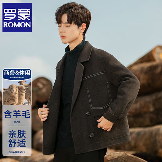 ROMON top-stitched woolen jacket men's coat autumn and winter 2025 new double-sided sheep short woolen coat graphite coffee XL