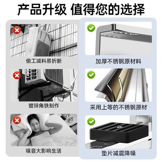 Beishi stainless steel air conditioner outdoor unit bracket 304/201 stainless steel air conditioner bracket 1 1.5 2 3p universal air conditioner outdoor rack suitable for Hisense Skyworth TCL Xiaomi, etc. With 4 shock absorbing pads 1-1.5P upgraded and thickened