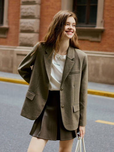 KUHNMARVIN American retro tan suit jacket for women 2025 autumn new shoulder pad silhouette commuter suit K38257 tan S