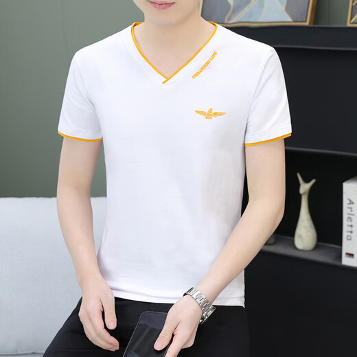 Playboy (Playboy) Sommer Herren kurzärmeliges T-Shirt Pure Cotton V-förmige Ausschnitt Trendy Slim, halbärmelige Jugend Casual Top Thin Sweat Shirt Qy694 Black M.