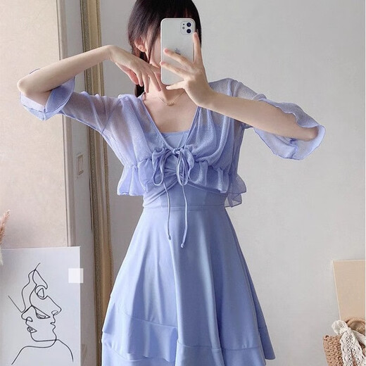 Jin Bingsheng swimsuit women's summer sexy one-piece fairy swimsuit covering belly and slimming seaside vacation sun protection suit large size swimsuit blue and purple swimsuit cover-up + swimsuit + bottoms one size fits all recommended 75-120 Jin Jin is equal to 0.5 kg