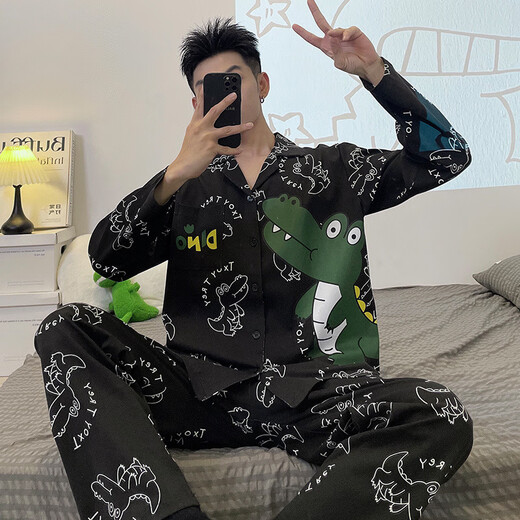 UKUHPK男睡衣长袖裤春秋季薄款学生卡通青少男士男式加大码家居服套装 9923男款 M 标准(高165\100斤)