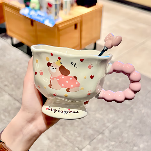 Mug with good-looking puppy ins style ceramic water cup gift box souvenir birthday gift for girls breakfast cup cute pink puppy single cup