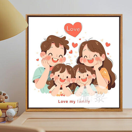 
Jin Geyu family of four digital oil paintings, cute family portrait digital oil painting DIY fill coloring hand-painted family three and four LL15828 20*20cm thick solid wood inner frame, acrylic paint + oil canvas + brush