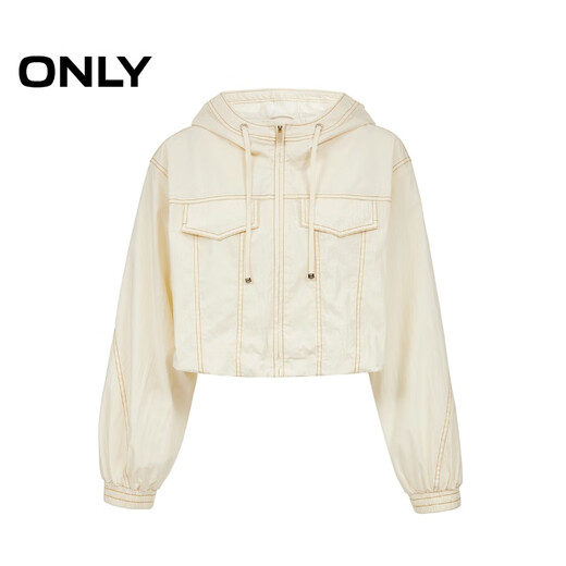 Only2025 Summer Nuevo diseño simple de alambre brillante chaqueta corta con capucha suelta para mujeres 125136032 A06 Invitado White M
