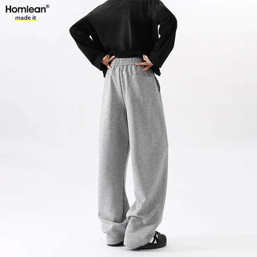 Homlean American drape casual pants for men in spring and summer straight loose scimitar long pants JC01 white flower gray L