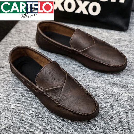 Cartelo Herren-Beanie-Schuhe koreanische Version der geschäftlichen Arbeit lässige Lederschuhe atmungsaktiv und vielseitig ohne Rutsch einstufige Herrenschuhe 2025 Spring J40-D829 Brown Special Price Brand Cut off 44 High-End