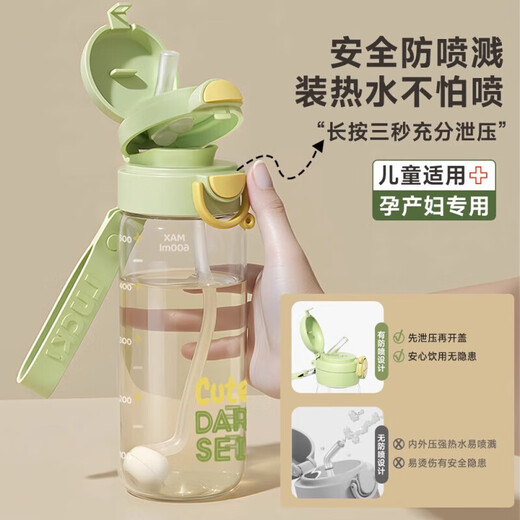 JD Logistics Tritan Gravity Ball Straw Cup Maternity Plastic Water Cup Teacher's Day Portable Women's White 600ml