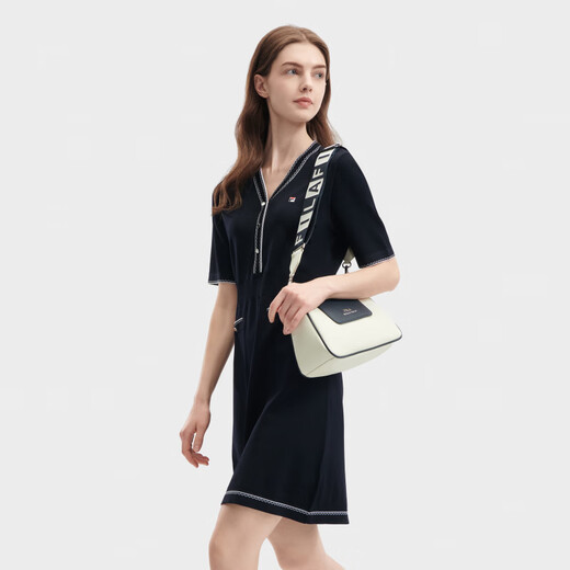 斐乐（FILA）SS24MODERNHERITAGE系列日常百搭时尚休闲V领短袖连衣裙女款 传奇蓝 S